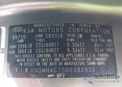 2011 Kia Sedona Ex z USA, uszkodzony, nr VIN KNDMH4C75B6382939